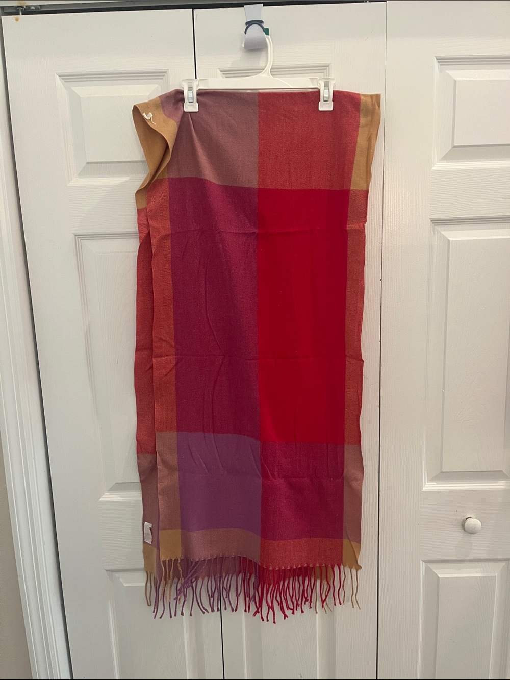 Belle by Kim Gravel Multicolor Block Fringe Wrap - Red Pink Brown
